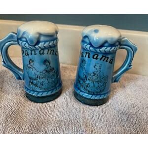 Vintage Panama Blue Stein Salt & Pepper Shakers